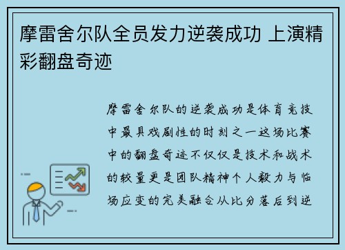 摩雷舍尔队全员发力逆袭成功 上演精彩翻盘奇迹