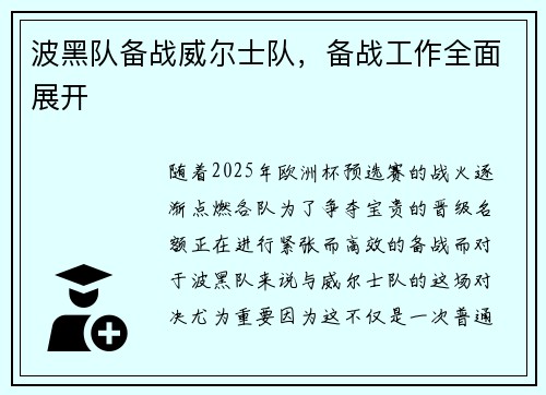 波黑队备战威尔士队,备战工作全面展开