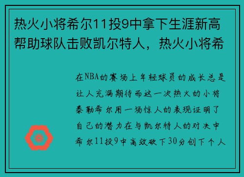 热火小将希尔11投9中拿下生涯新高 帮助球队击败凯尔特人,热火小将希罗